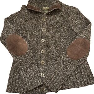 Eddie Bauer Cardigan w/ Suede Elbow Pads Gray Wool Blend Women's S Preppy Prof
